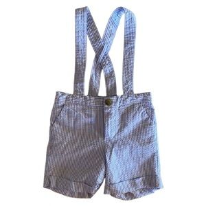 Janie and Jack Boys Blue Striped Overall Shorts Sz 12-18 mos Cottagecore Easter